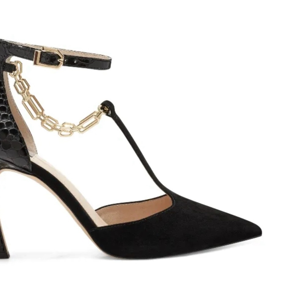 Louise et Cie Black and Gold Heels with T-Strap